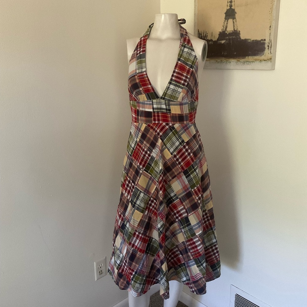 Vintage J. Crew Madras Plaid Halter Dress 2